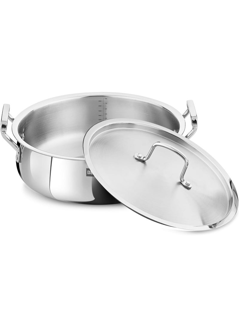Bergner Essentials 32cm (8.4L) Tri-Ply Stainless Steel Cookware Pot , Deep Handi with Lid for Biryani Rice Curries Pulao Stews, Less Oil Use Healthy Cooking, Even Heating Gas & Induction Compatible - Image 1